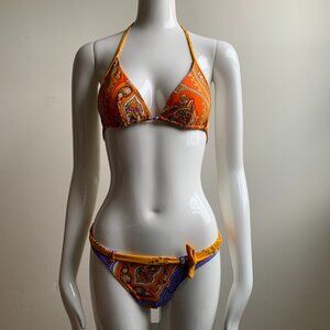 Sauvage california Orange & lilac purple belted bandana bikini
